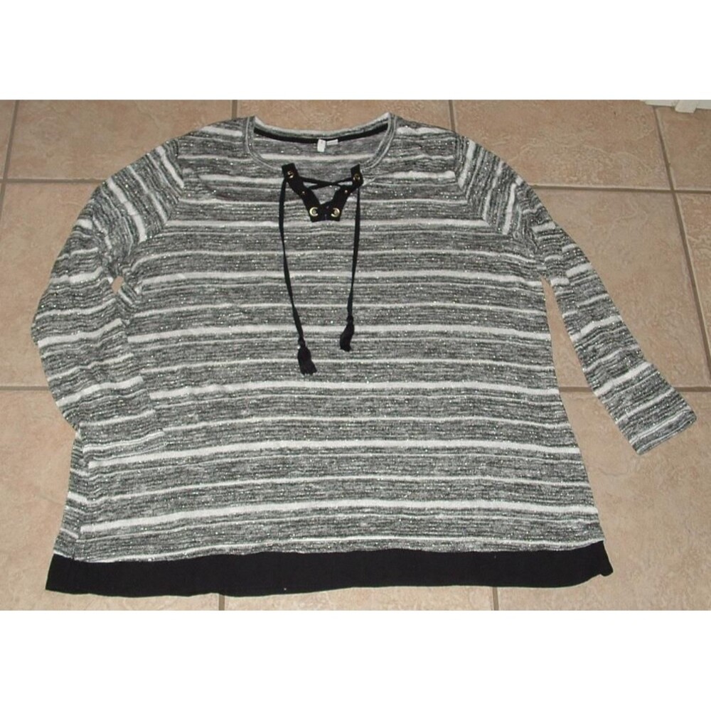 Sparkly Striped Plus Sz 2X Casual Wear Stretchy Lightweight Tunic Sweater CATO